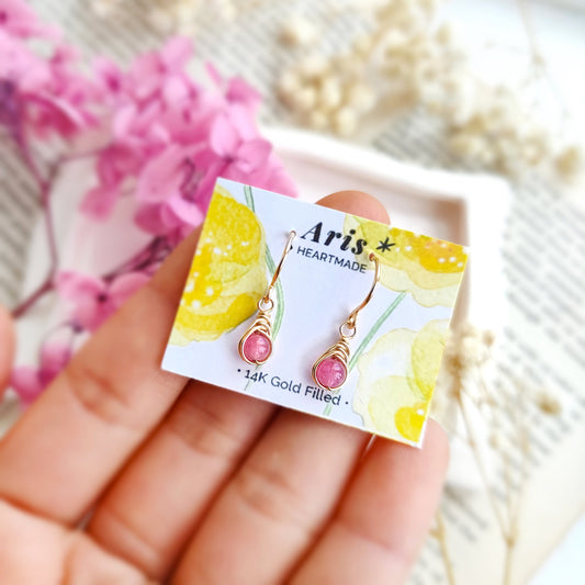 Tiny Pink Tourmaline Dangle Earrings