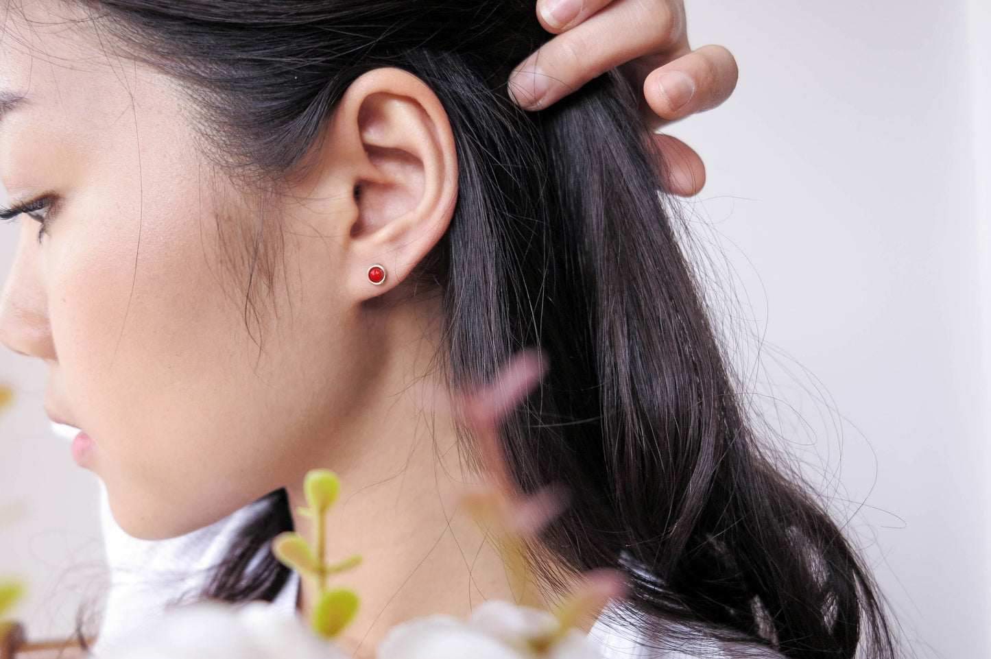 Red Coral Stud Earrings
