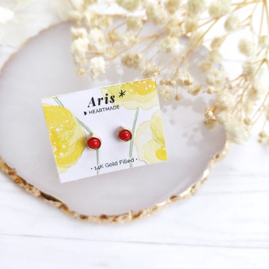 Red Coral Stud Earrings