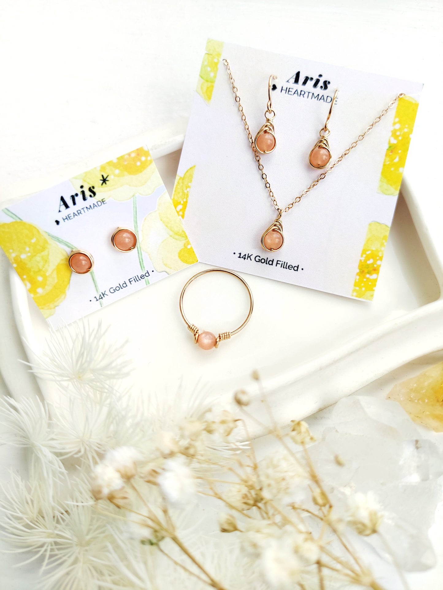 Tiny Sunstone Dangle Earrings