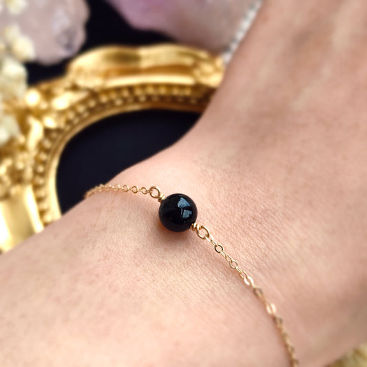 Dainty Black Tourmaline Ball Bracelet