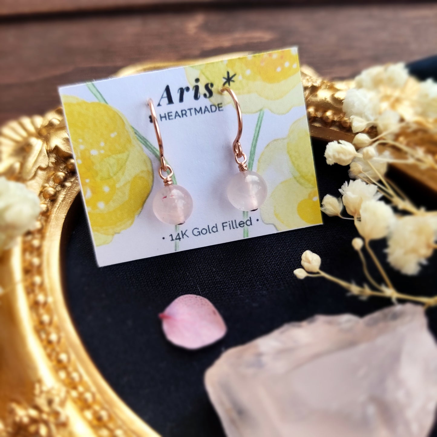 Rose Quartz Ball Dangle Earrings