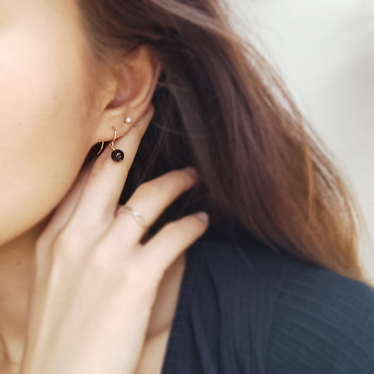 Black Tourmaline Ball Dangle Earrings, Empath Protection