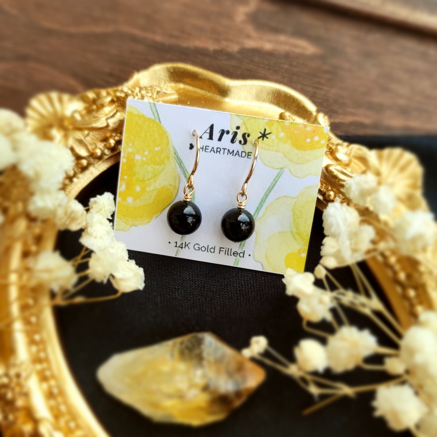 Black Tourmaline Ball Dangle Earrings, Empath Protection