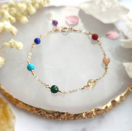 Seven Chakra Healing Gemstone Bracelet, Rainbow Healing Stone Bracelet