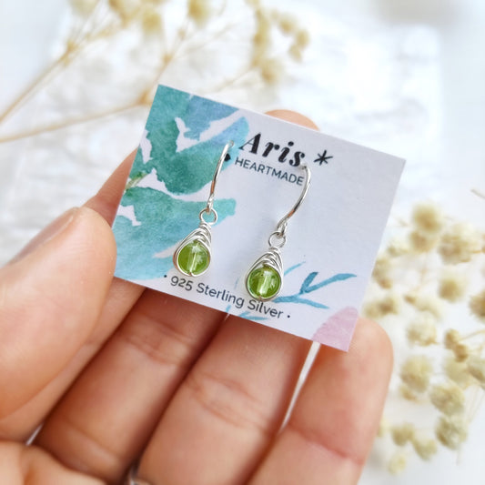 Tiny Peridot Dangle Earrings, August Birthstone