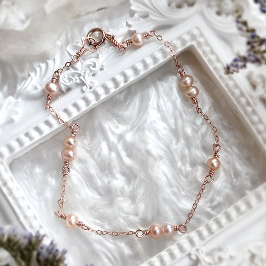 Delicate Rose Gold Pearl Bracelet