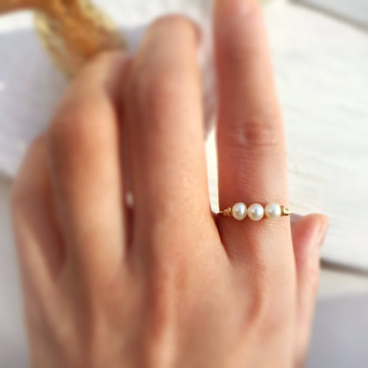 Three White Pearl Ring