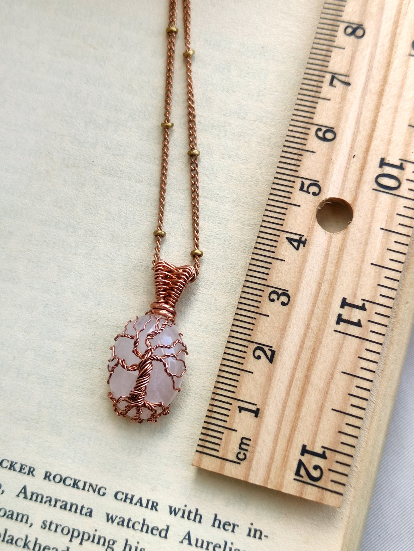 Mini Rose Quartz Tree of Life Pendant Necklace in Copper