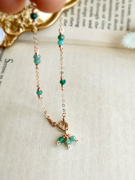 Dainty Emerald Bracelet with Charm in 14K Gold Filled
