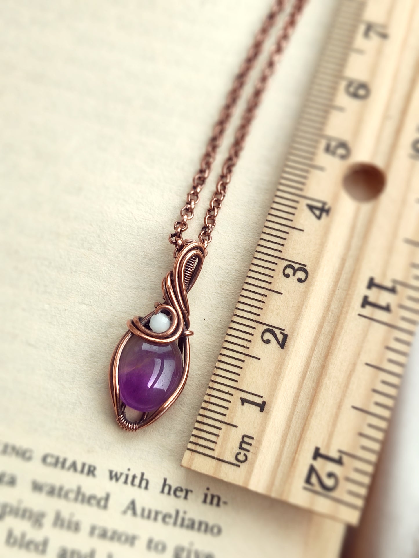 Mini Amethyst Pendant Necklace in Copper