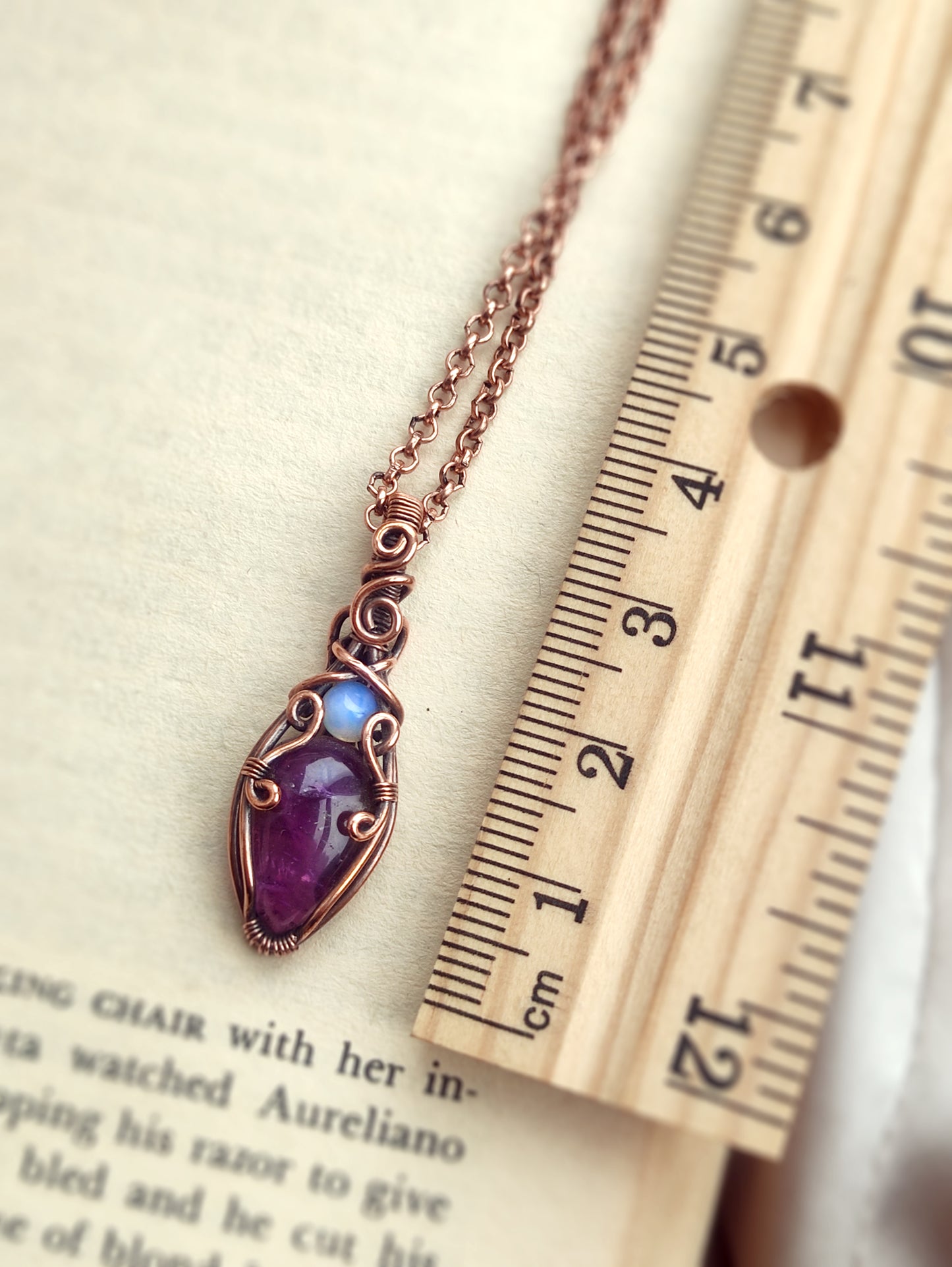 Mini Amethyst & Opalite Teardrop Pendant Necklace in Copper