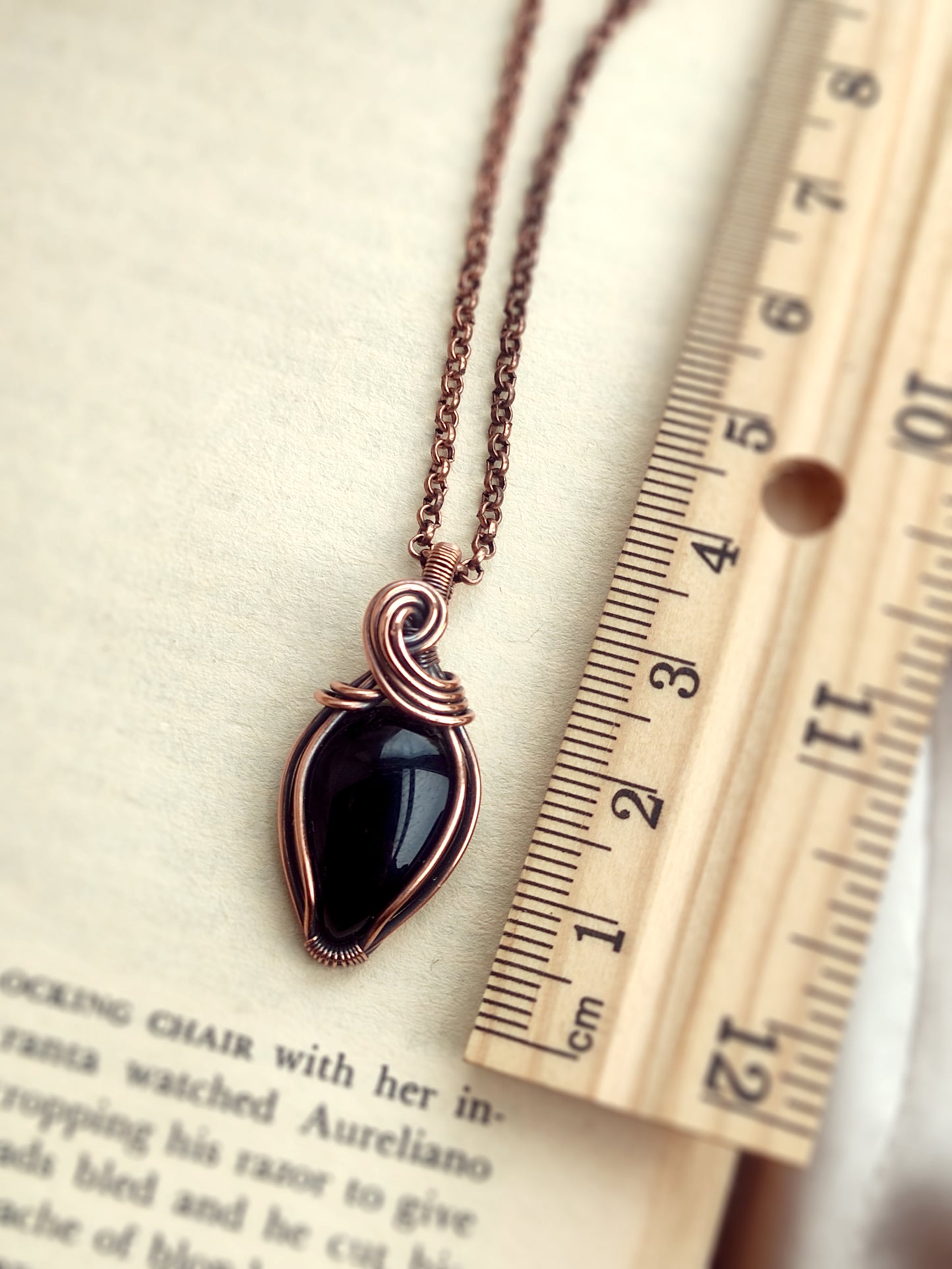 Black Onyx Teardrop Pendant Necklace in Copper