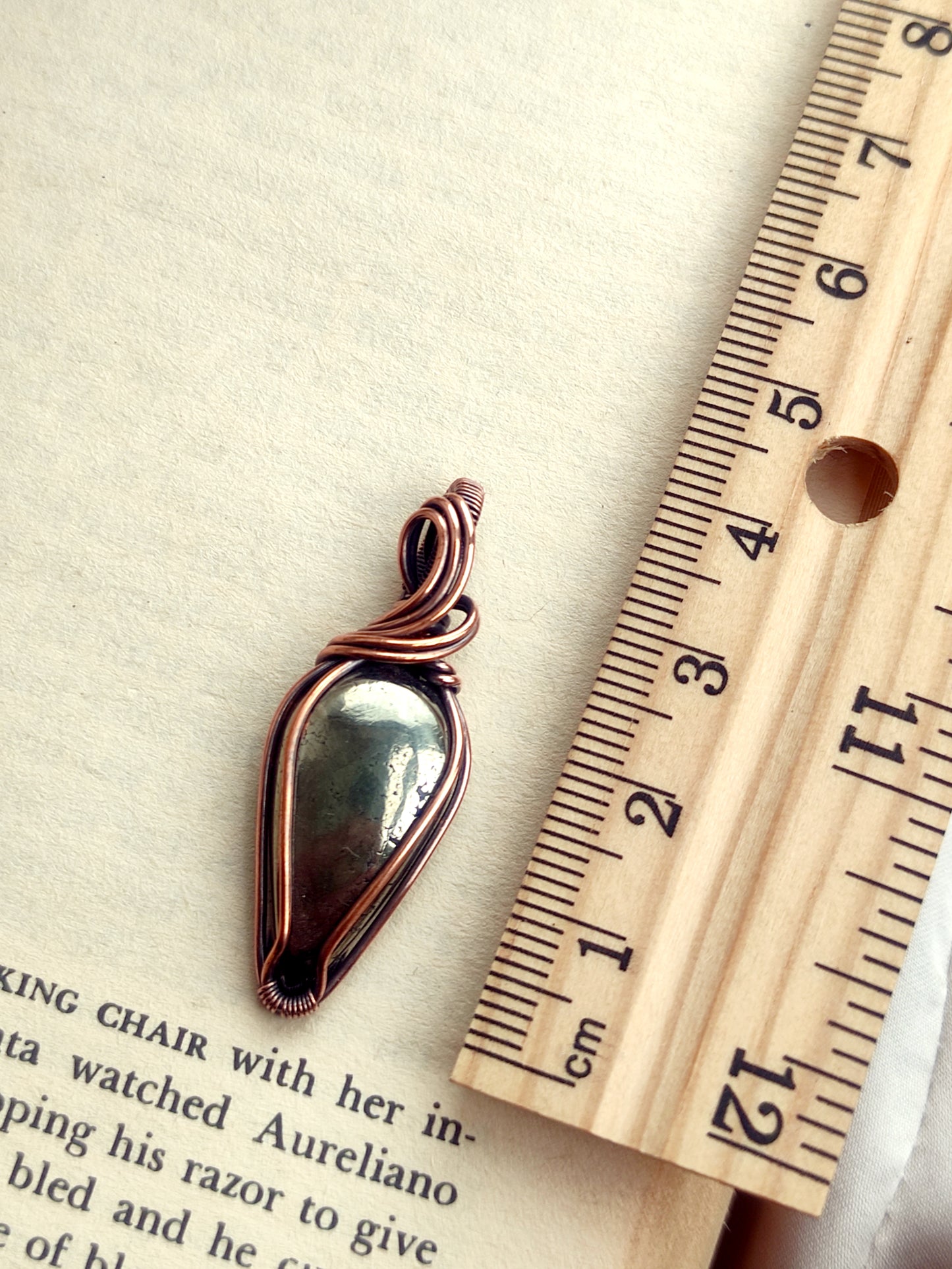Simple Pyrite Teardrop Pendant in Copper