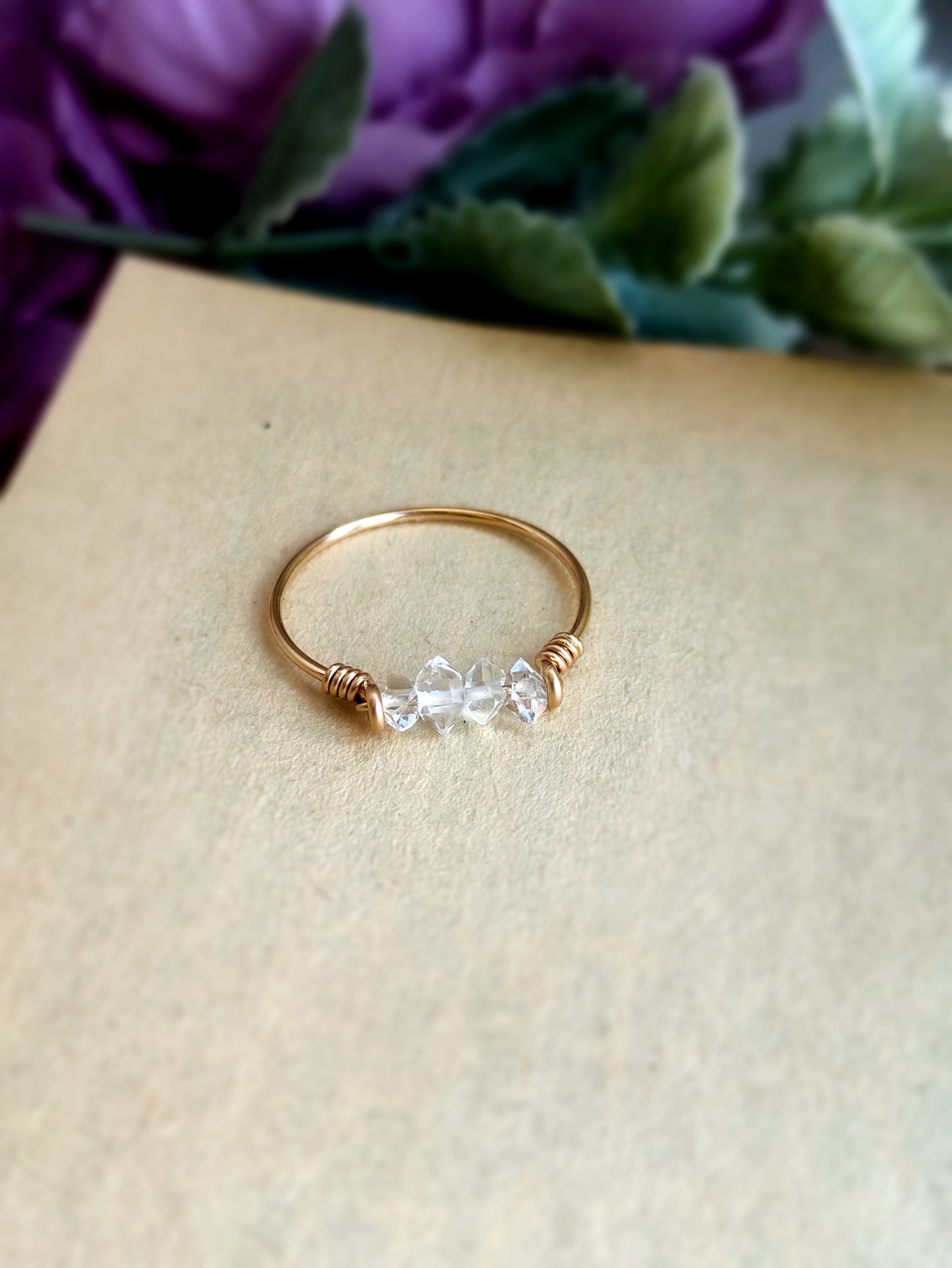 Dainty Raw Herkimer Diamond Ring in 14K Gold Filled
