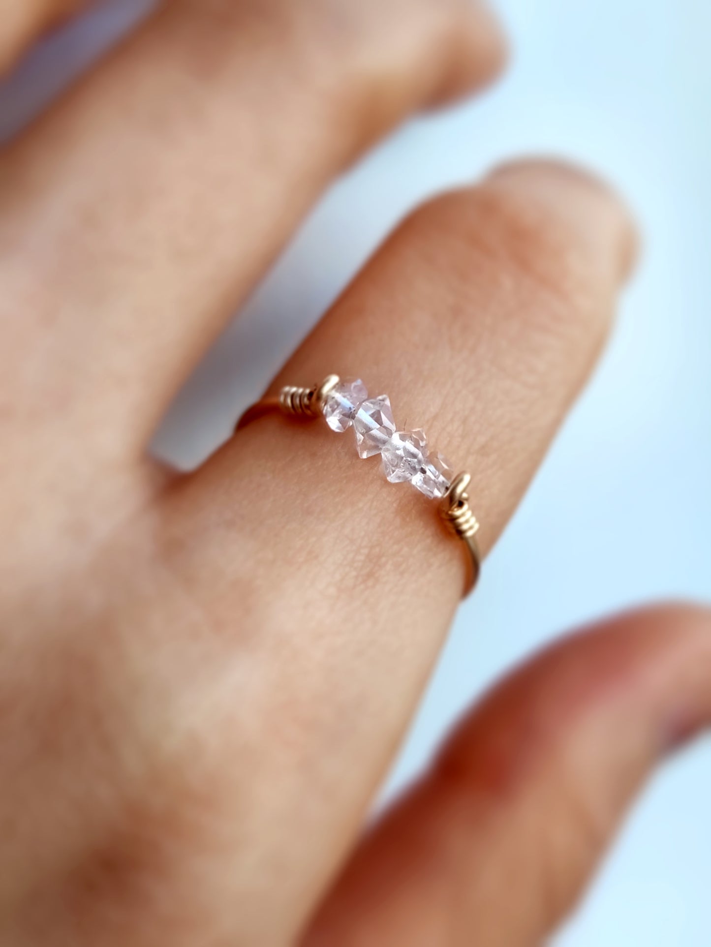 Dainty Raw Herkimer Diamond Ring in 14K Gold Filled