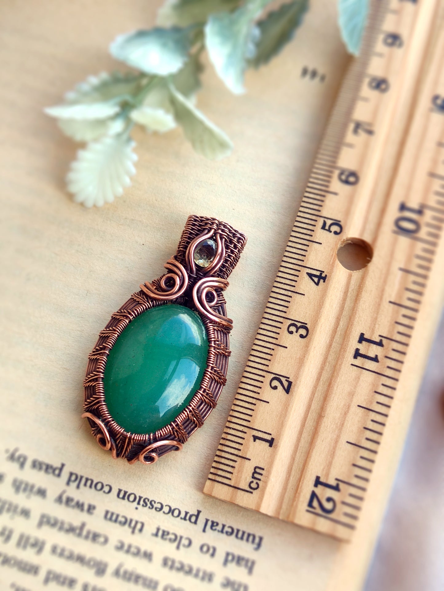 Green Aventurine and Citrine Oval Pendant in Copper