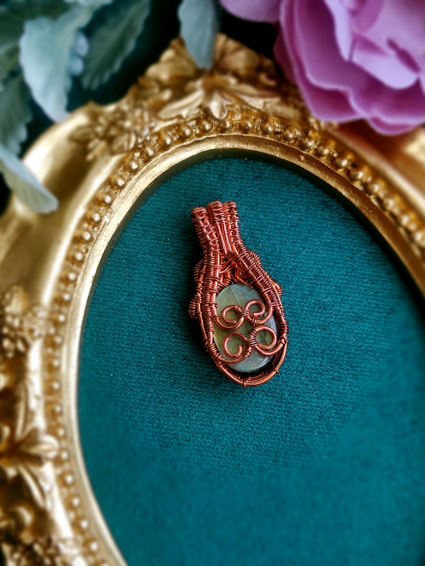 Mini Labradorite and Citrine Wire Wrapped Copper Pendant