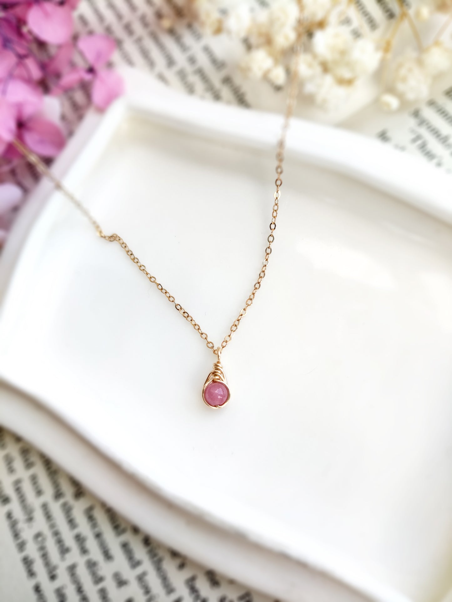 Dainty Pink Tourmaline Necklace
