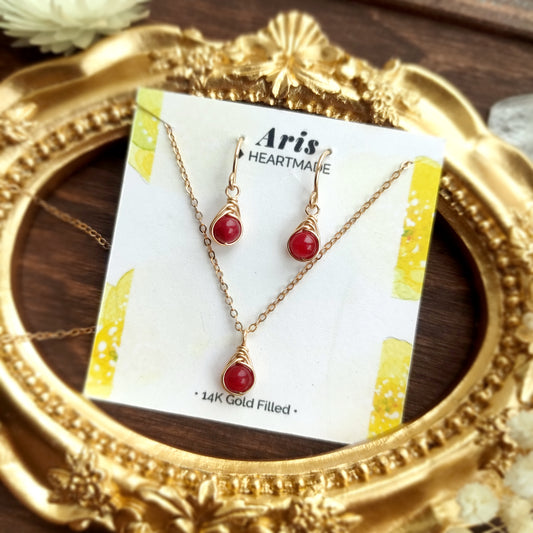 Ruby Earrings and Necklace Set, July Birthstone Gift