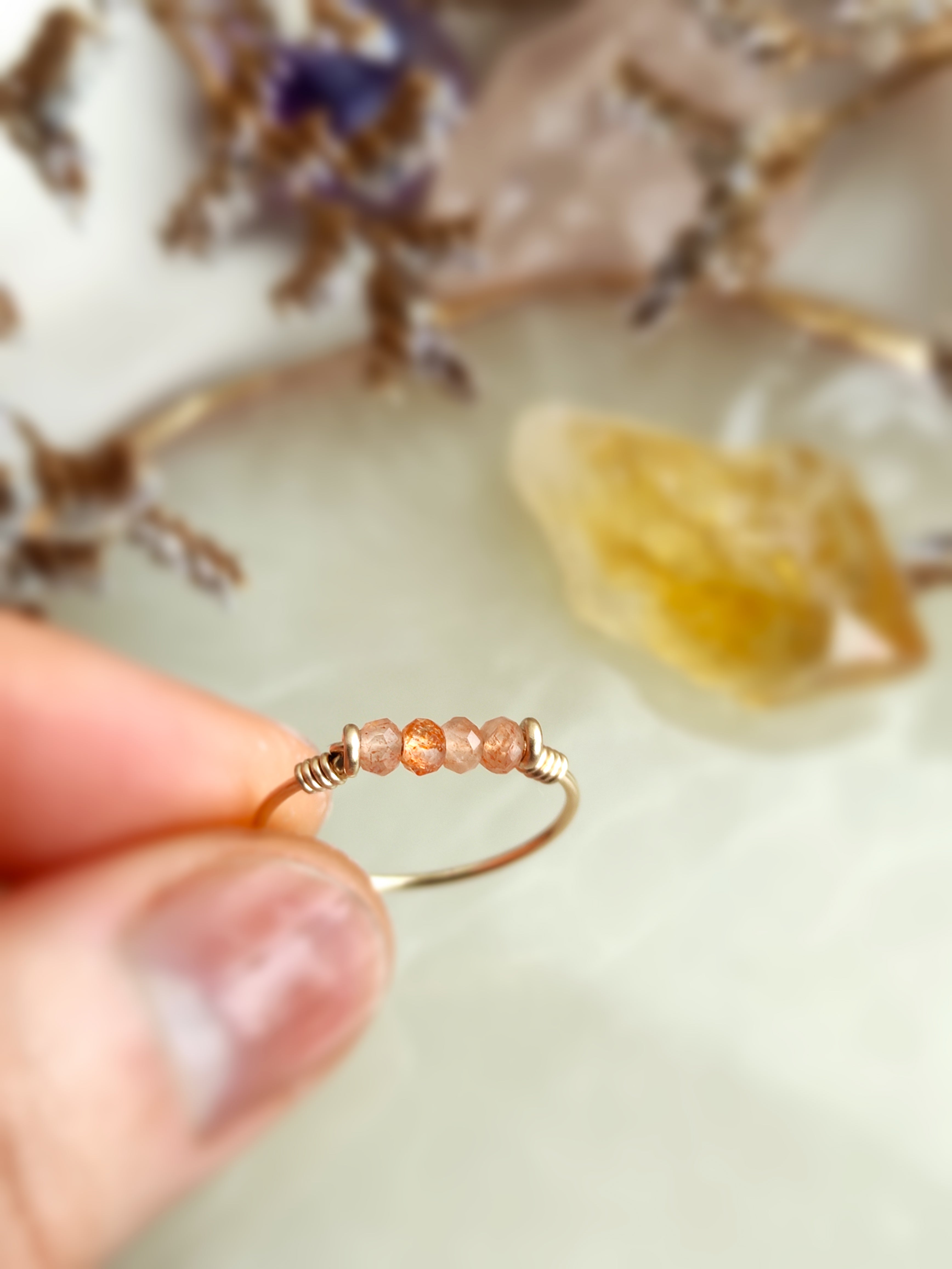 Sunstone ring prong setting, raw natural sunstone ring, sunstone ring for women, store sunstone stacking ring, unique vintage sunstone ring