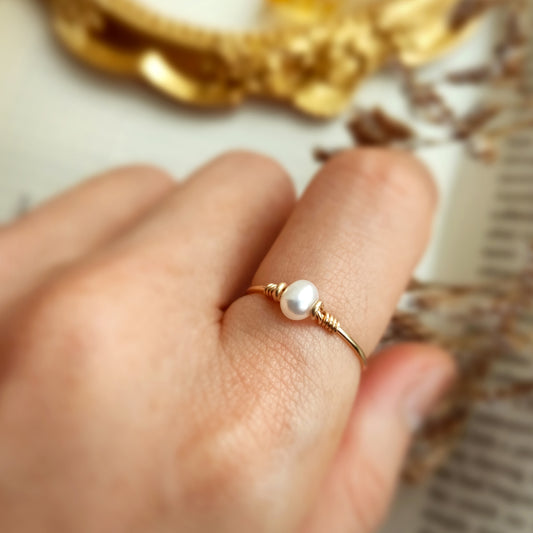 Tiny White Pearl Ring