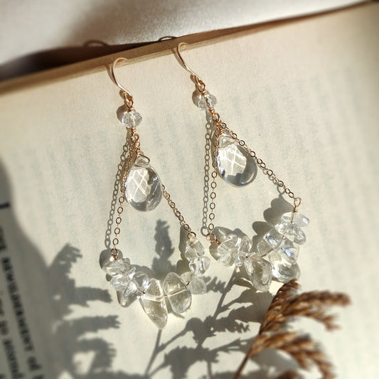 Clear Quartz Crystal Chandelier Earrings 14K Gold Filled