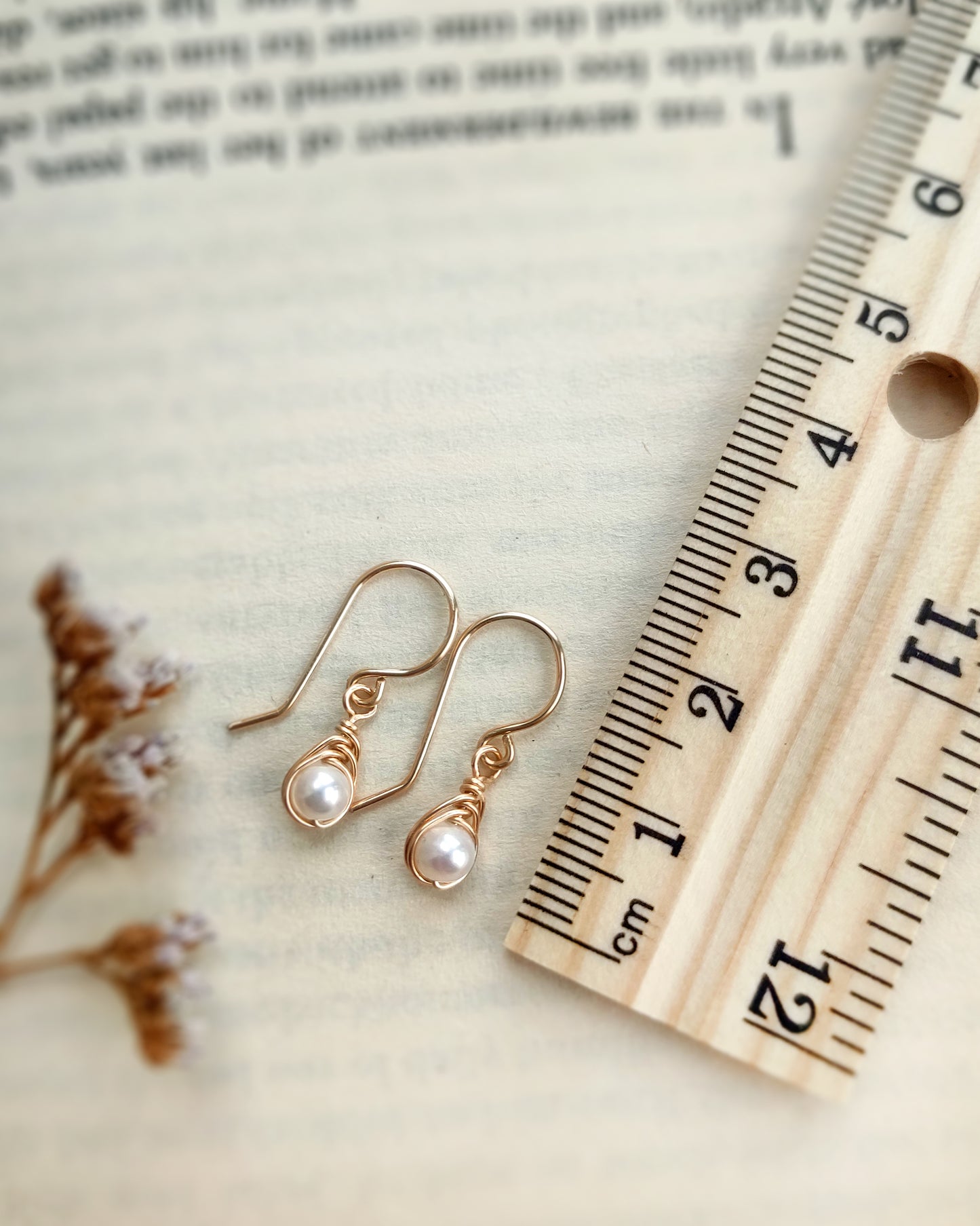 Tiny White Pearl Dangle Earrings