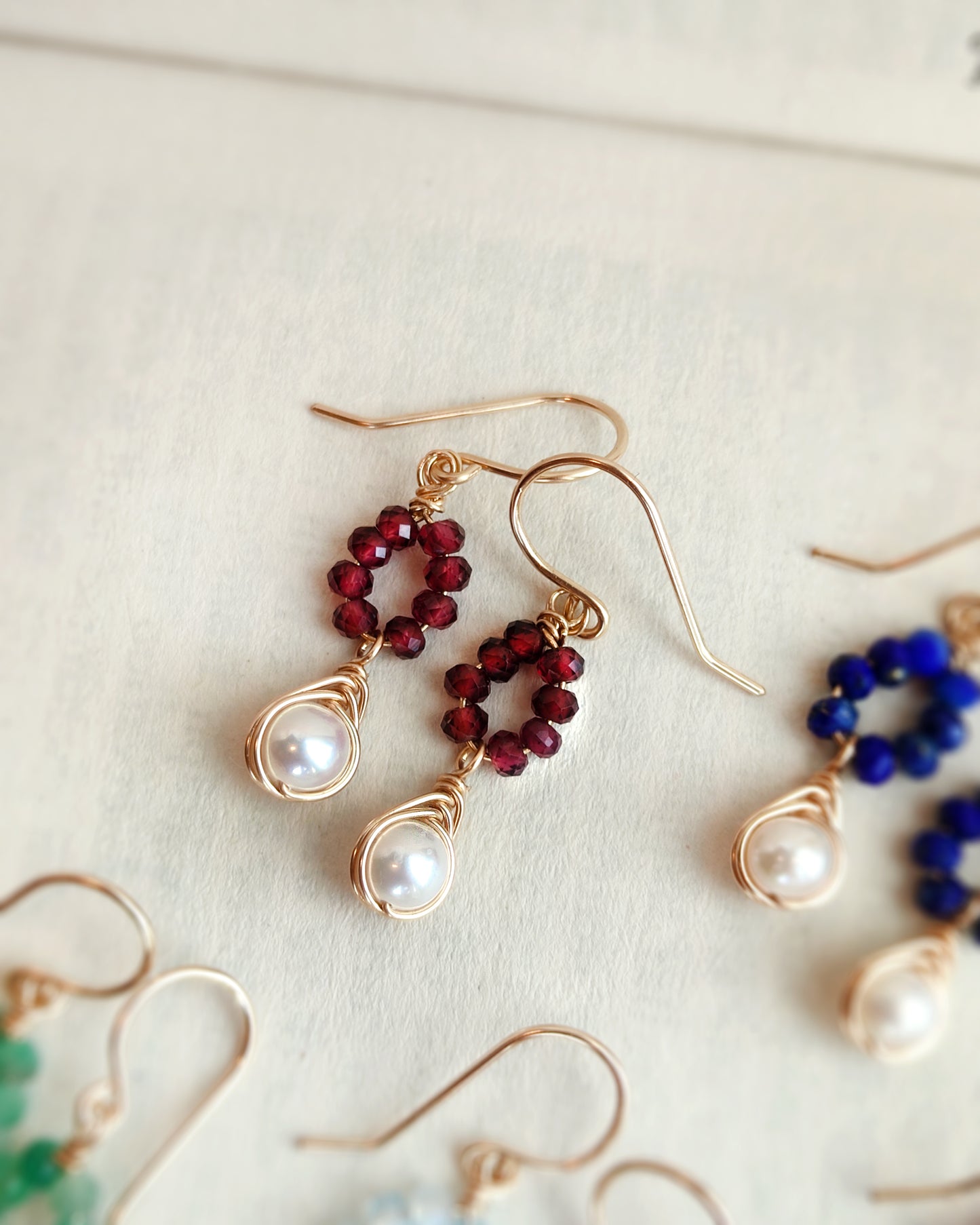 CIARA Garnet and Pearl Dangle Earrings