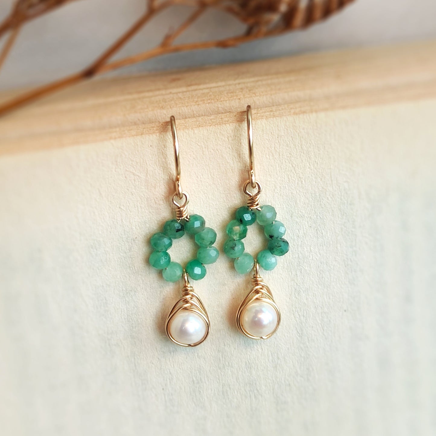CIARA Emerald and Pearl Dangle Earrings