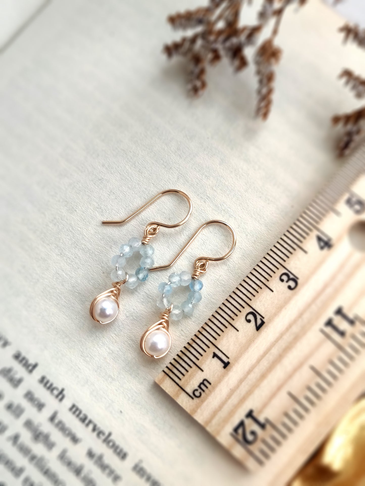 CIARA Aquamarine and Pearl Dangle Earrings