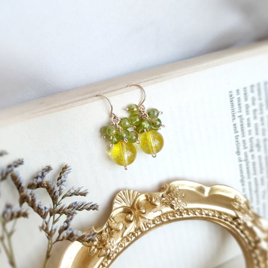 Peridot and Amber Cluster Earrings 14K Gold Filled