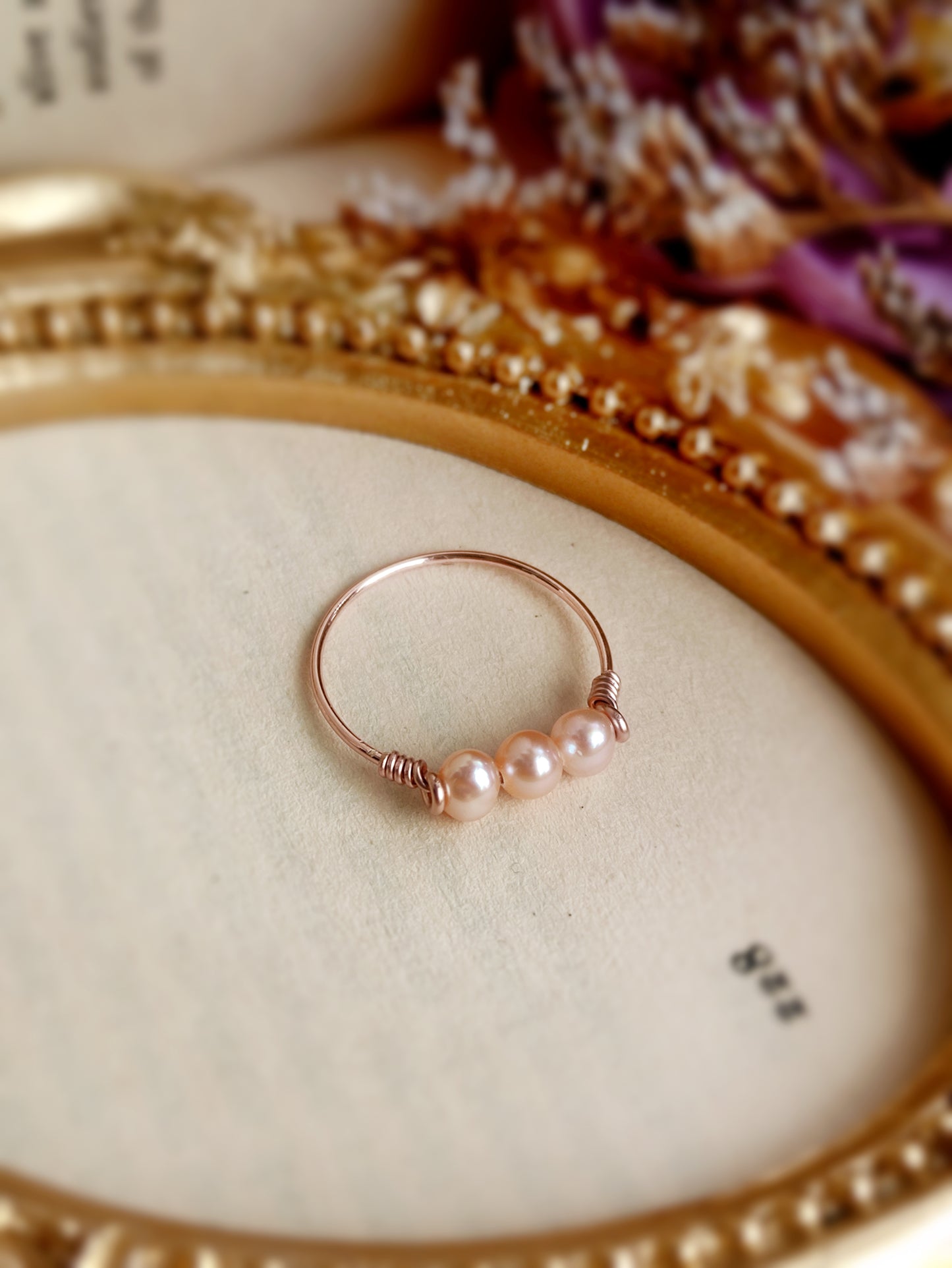 Three Pink Pearl Ring