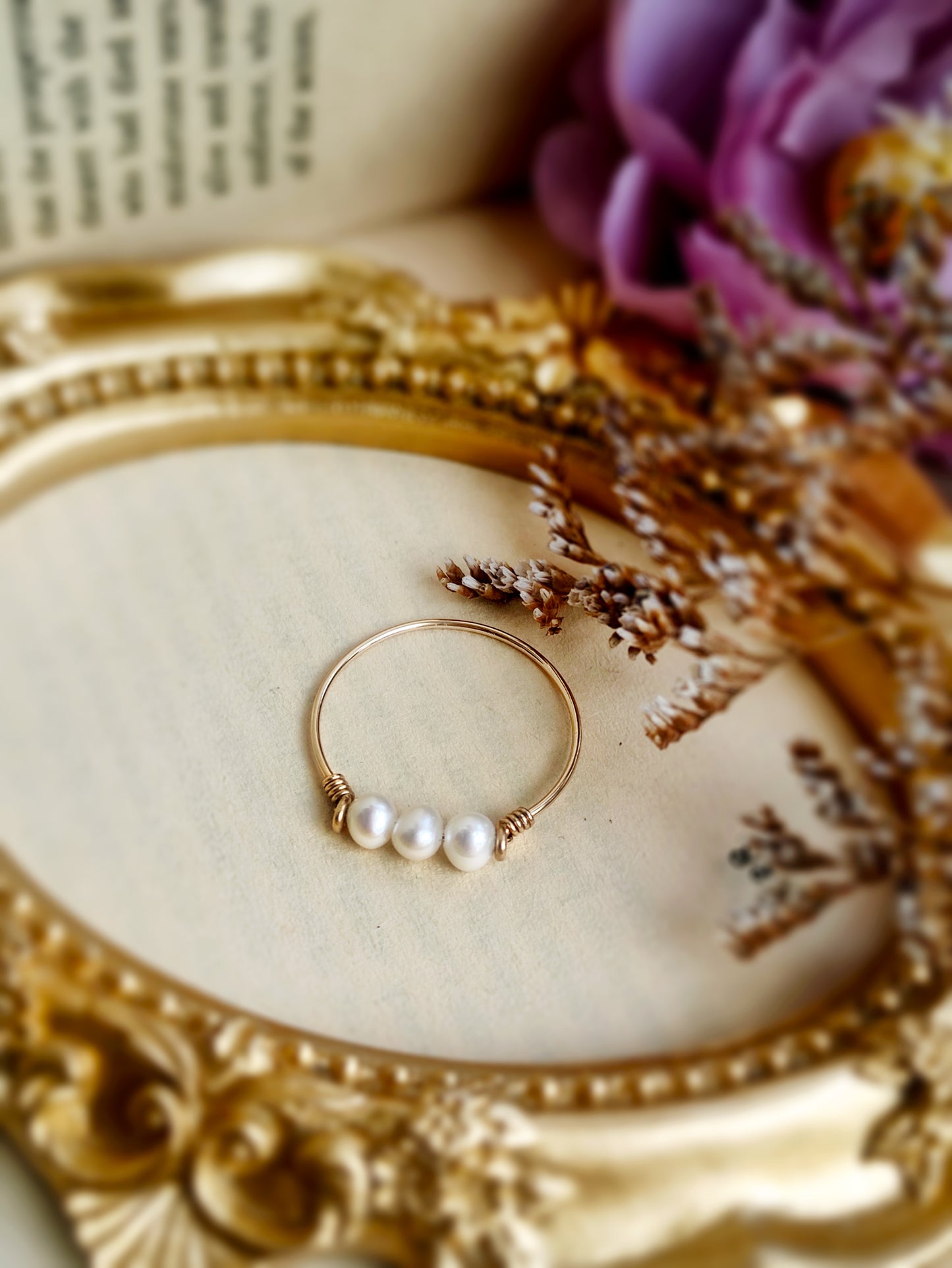 Three White Pearl Ring