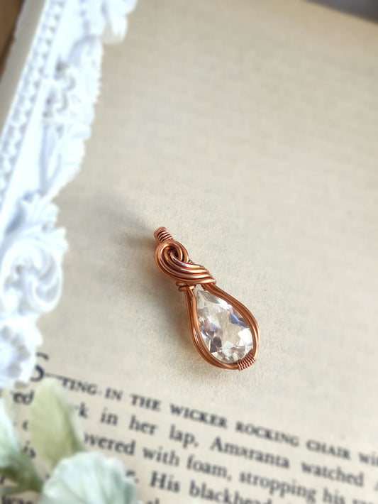 Clear Quartz Pendant with Swirl Detail in Solid Copper