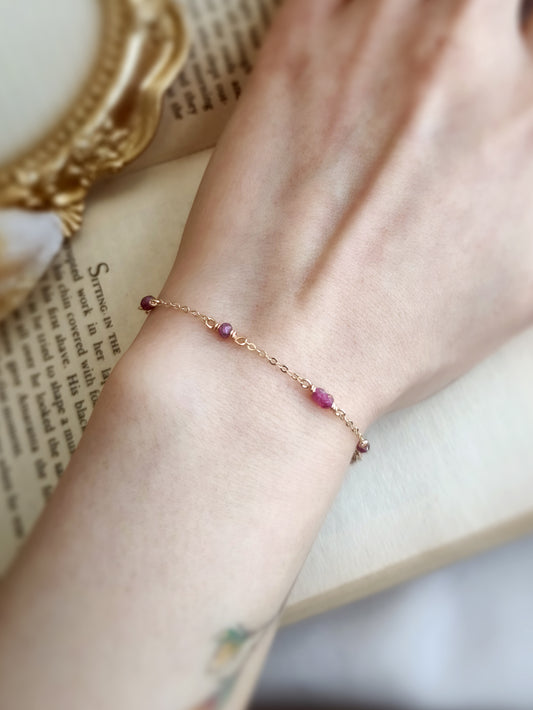 Dainty Ruby Bracelet with Charm in 14K Gold Filled