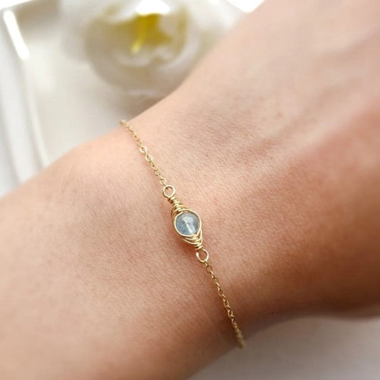 Dainty Aquamarine Bracelet in 14K Gold Filled, March Birthstone Gift