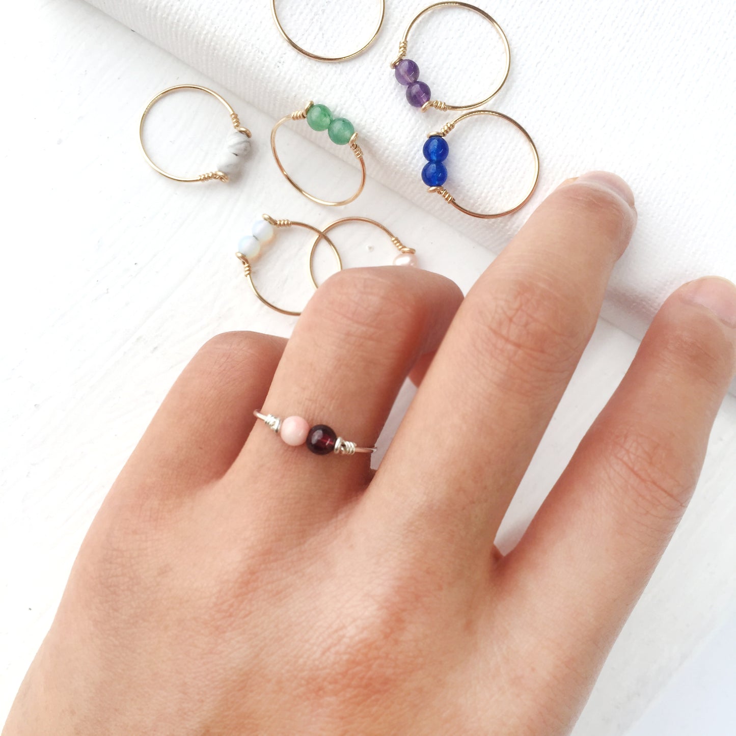 Two Stone Ring, Personalized Two Gemstone Ring 14K Gold Filled, Sterling Silver