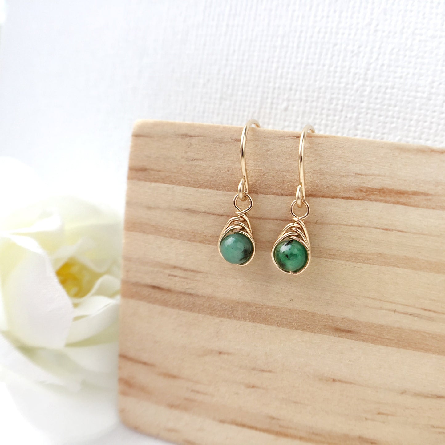 Tiny Emerald Dangle Earrings