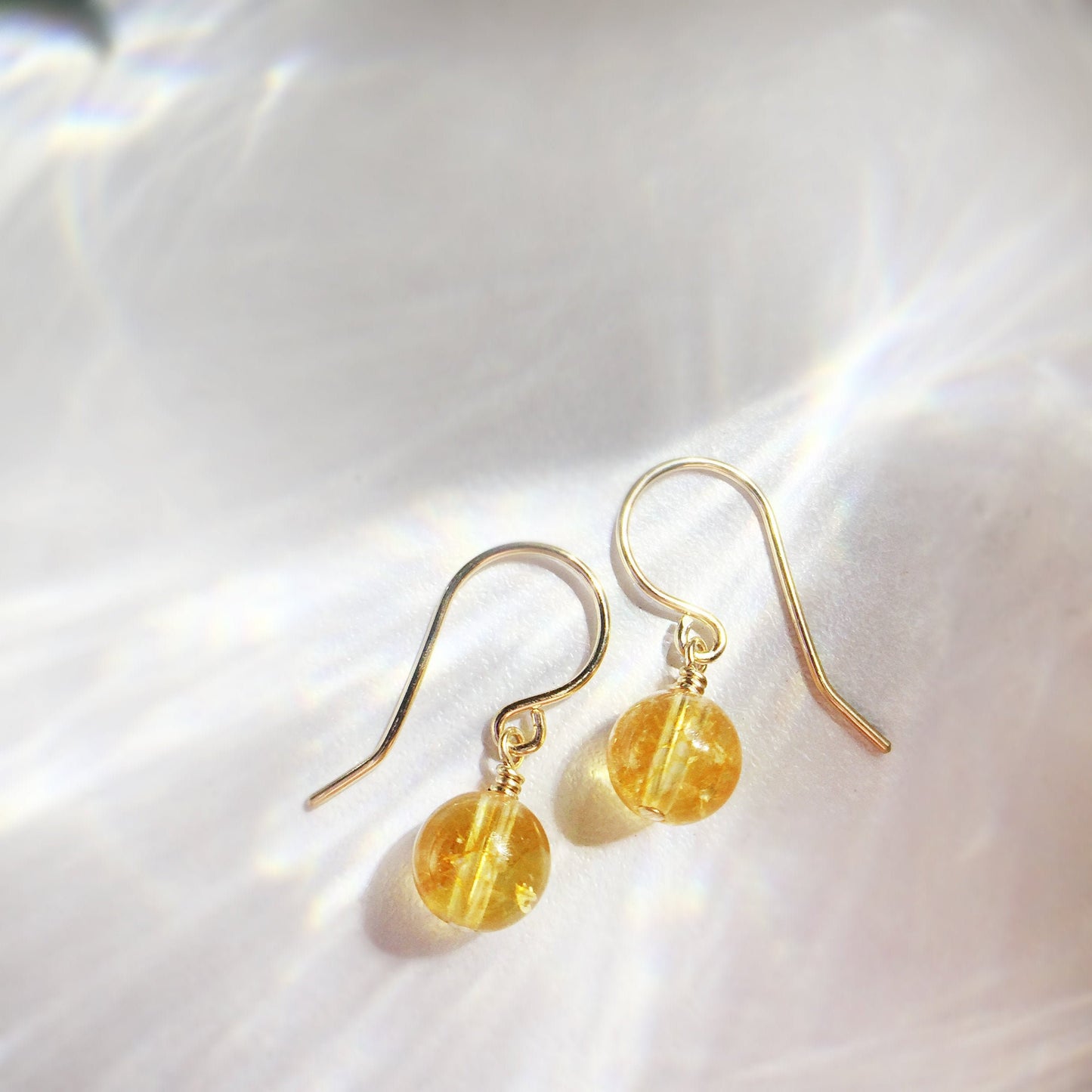 Yellow Amber Ball Dangle Earrings