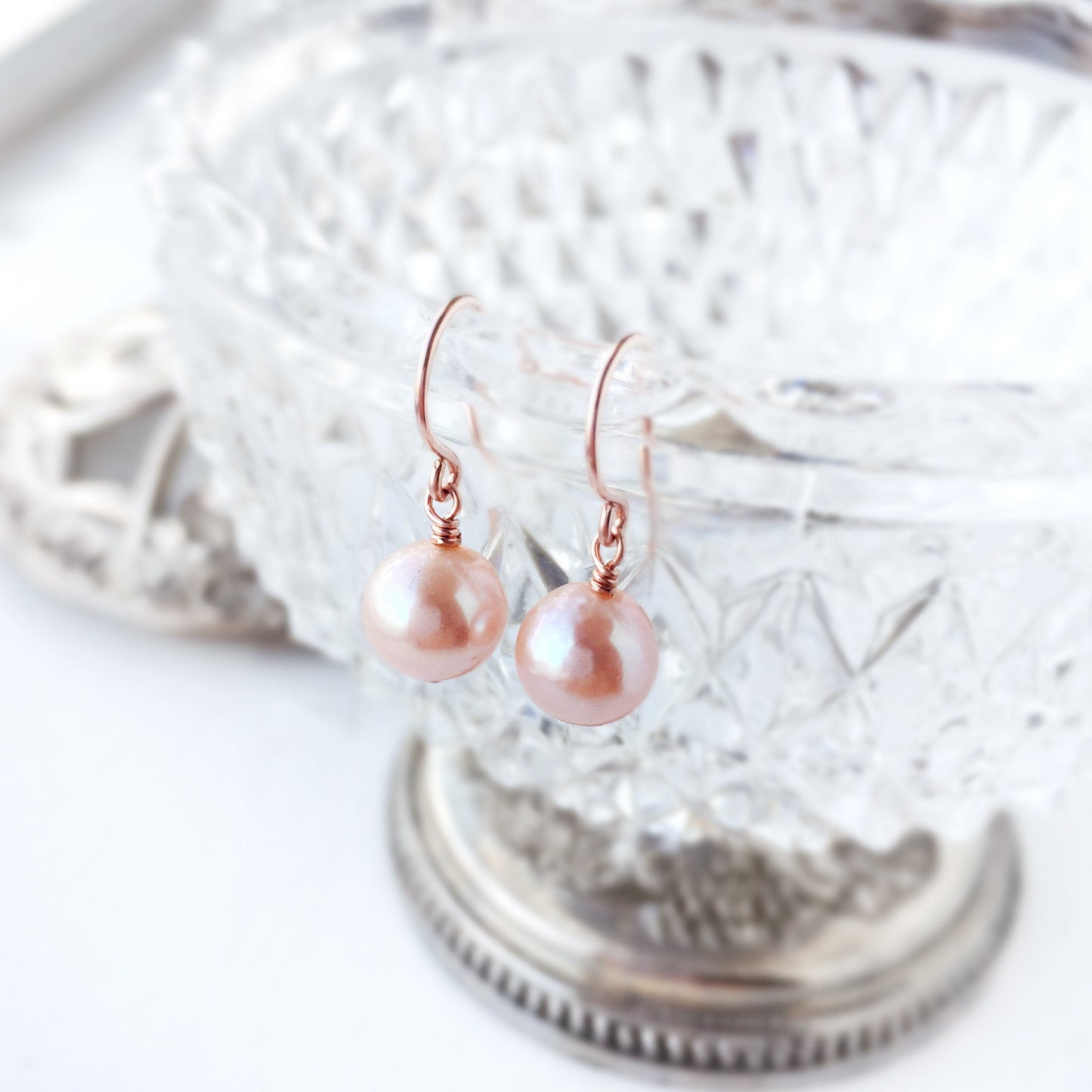 ARIA Pink Pearl Dangle Earrings • Pearl Ball Earrings