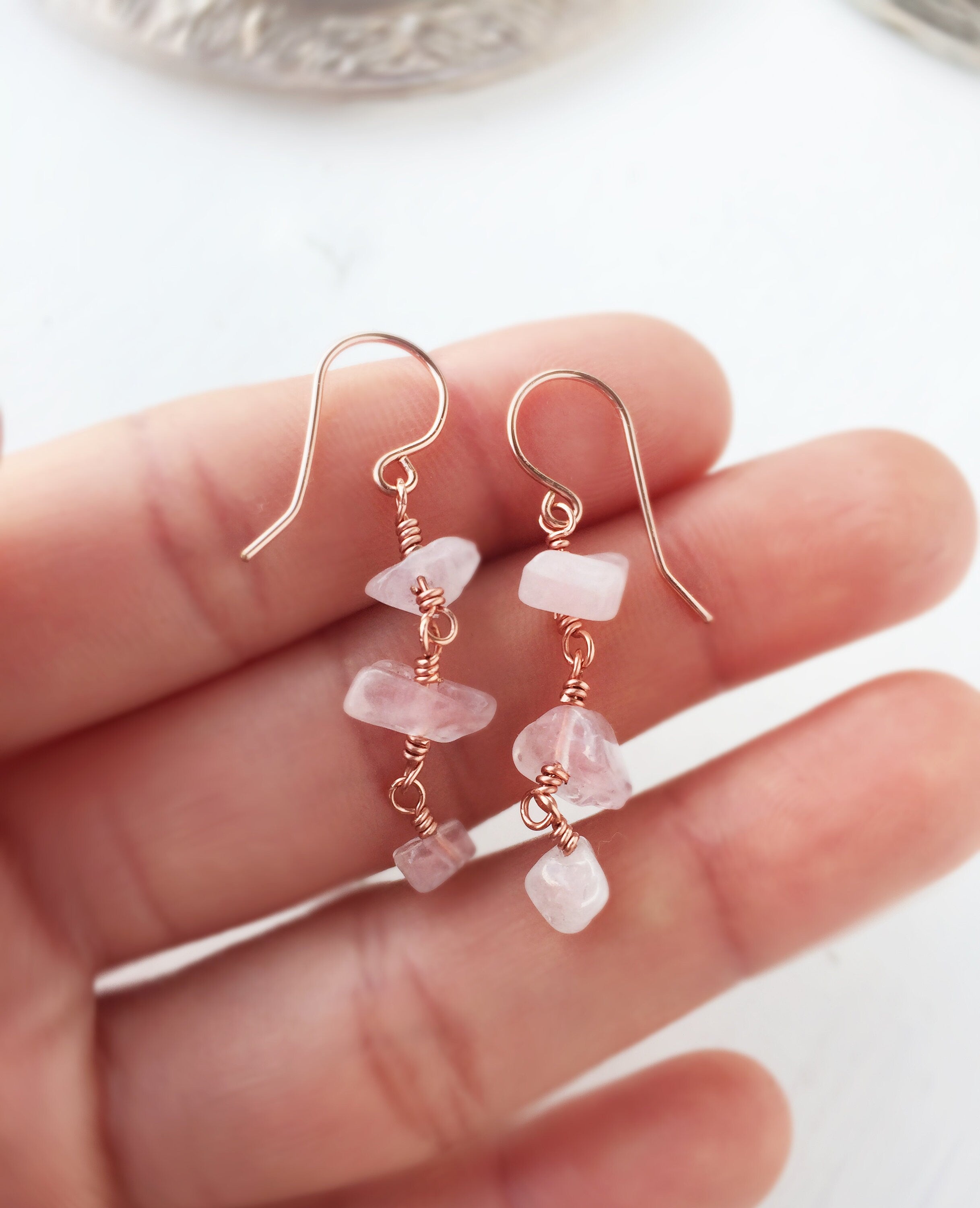 Rose quartz hot sale crystal earrings