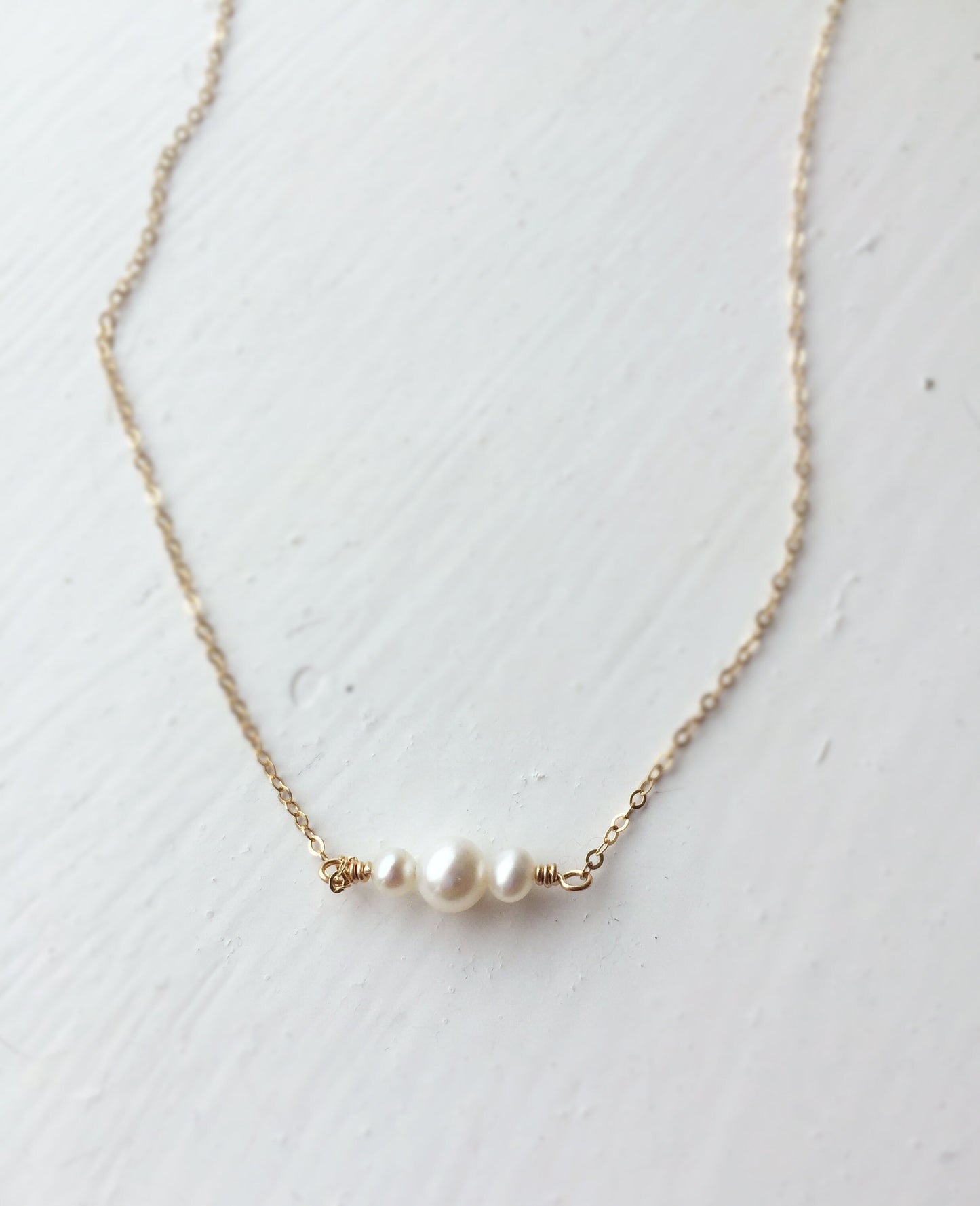 Minimalist Three Pearl Bar Necklace