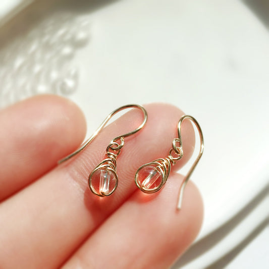 Tiny Clear Quartz Crystal Drop Earrings