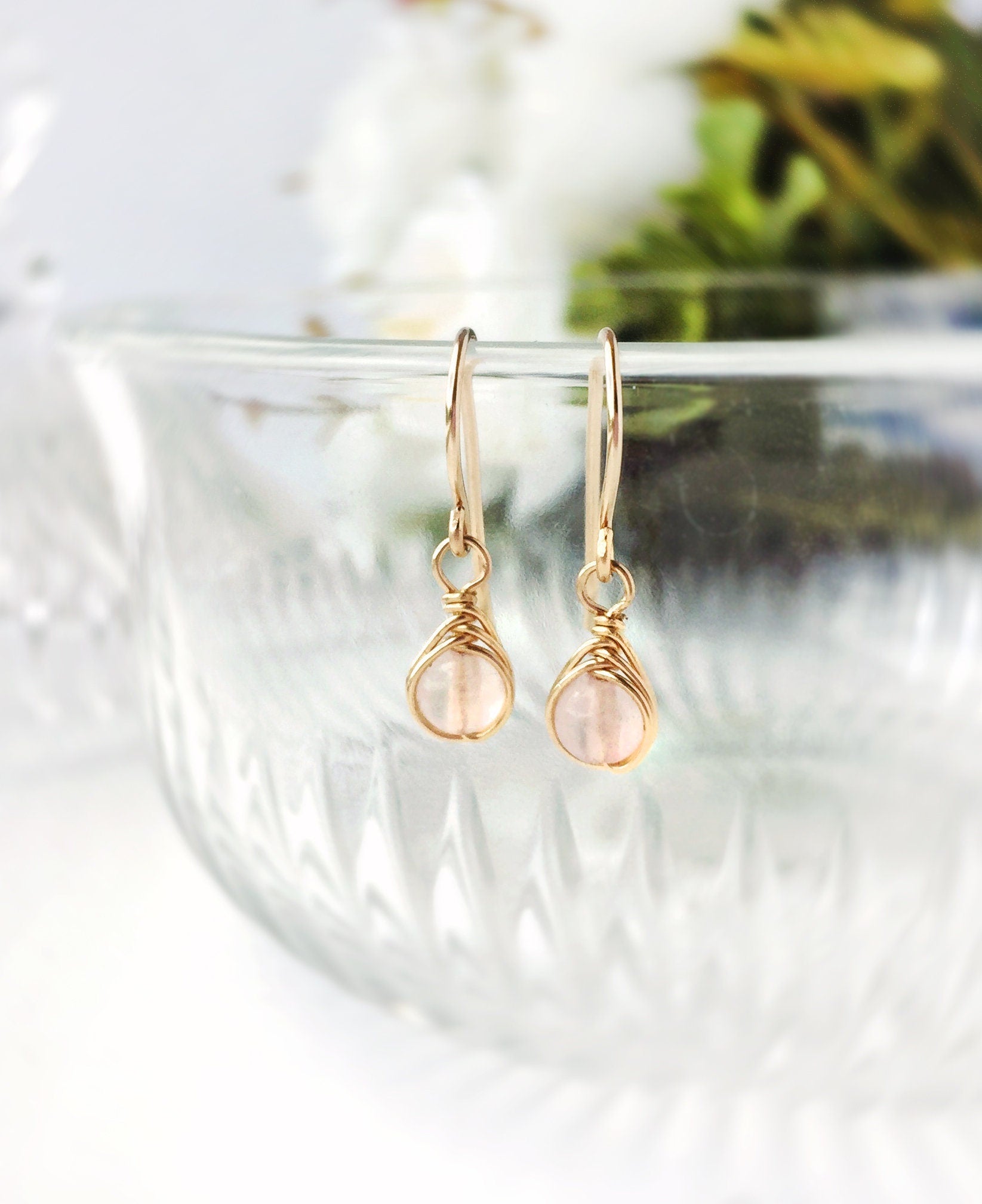 Rose Quartz Faceted Teardrop Earrings