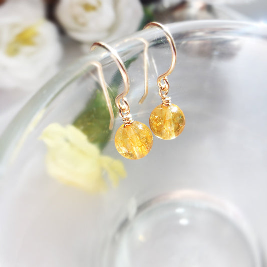 Yellow Amber Ball Dangle Earrings