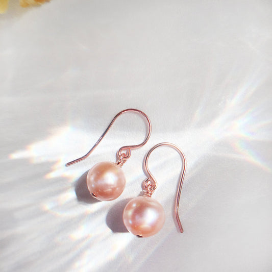 ARIA Pink Pearl Dangle Earrings • Pearl Ball Earrings