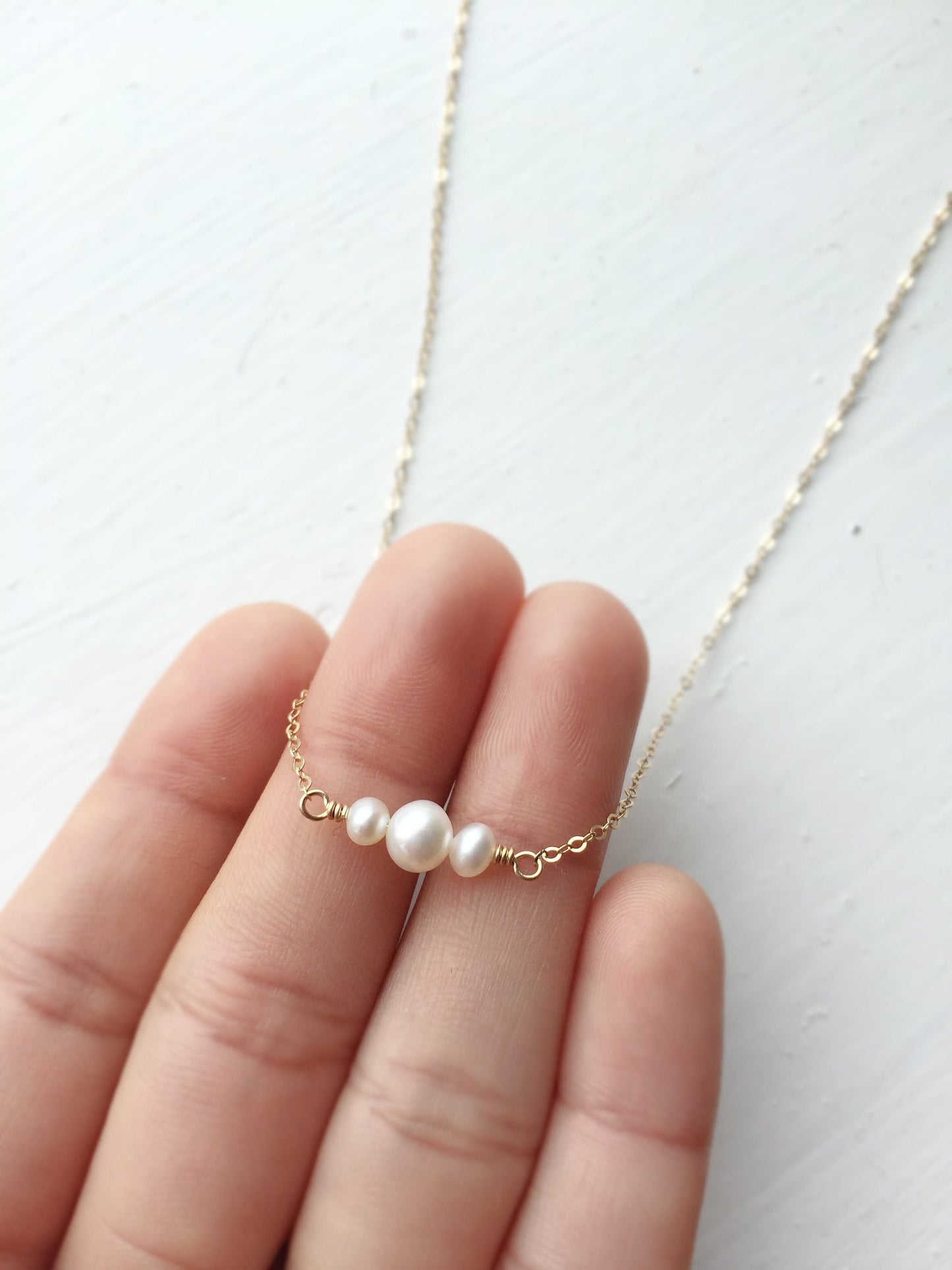 Minimalist Three Pearl Bar Necklace