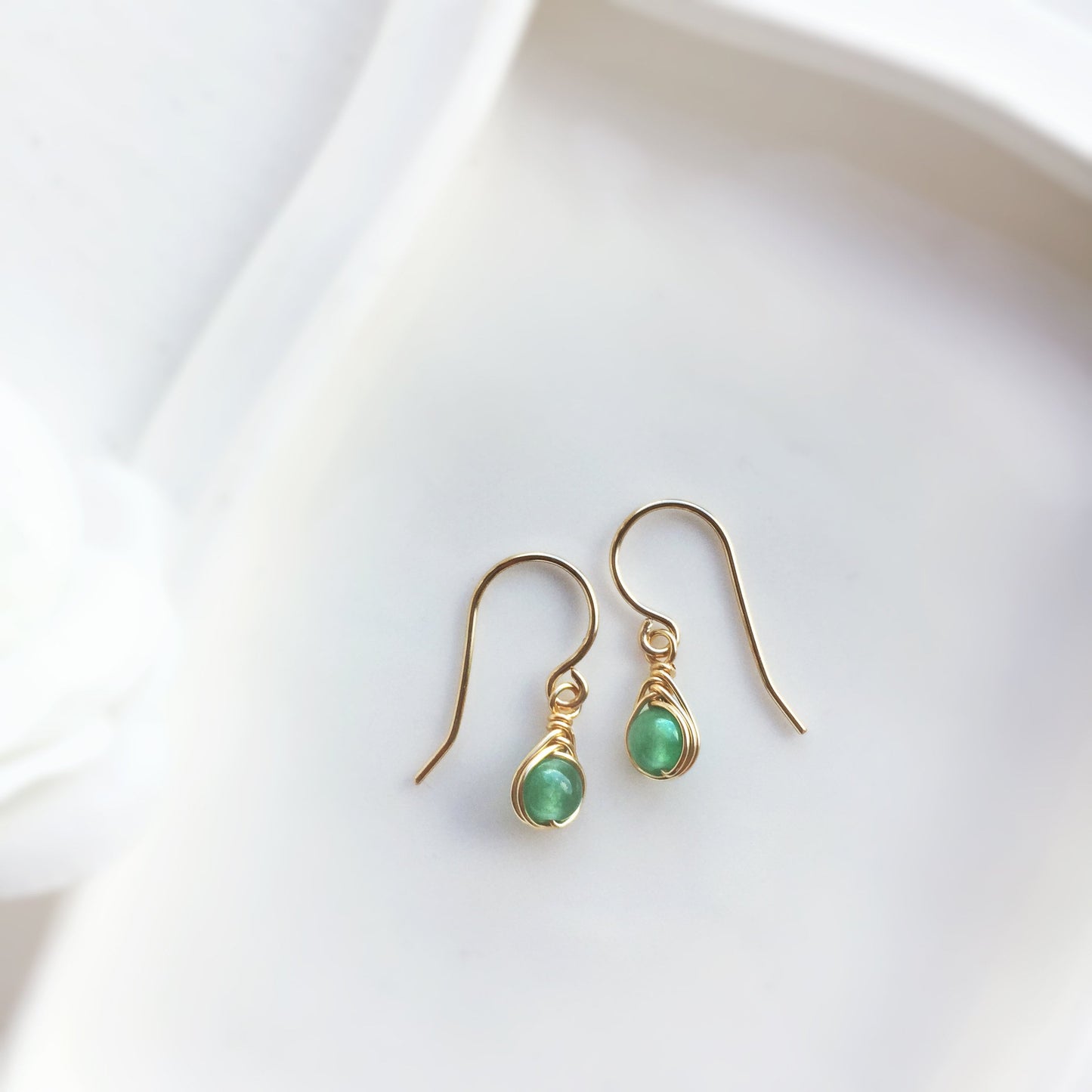 Tiny Green Jade Drop Earrings