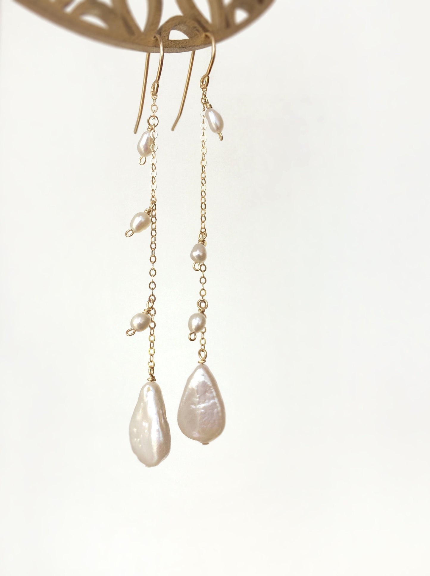 ARIEL Delicate Floating Pearl Long Dangle Earrings